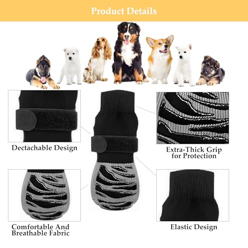 4 Stück Hundesocken Anti Rutsch, Antirutschsocken Hund Doppelseitige mit Verstellbaren Riemen Socken Für Hunde Indoor Anti Rutsch, Hunde Socken Schuhe Haustierpfoten Schutz (M)