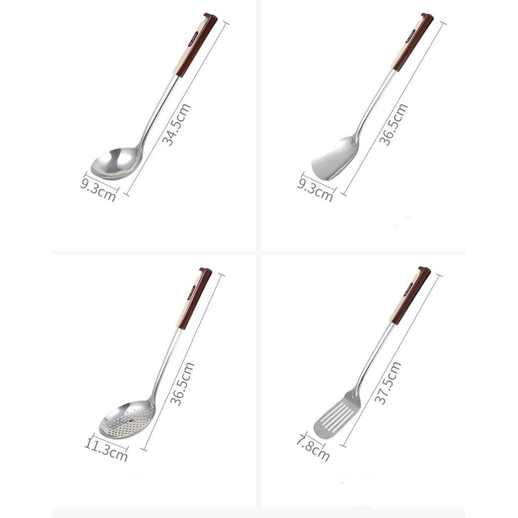SKUZA Juego de Utensilios de Cocina, 4 Piezas de Utensilios de Cocina de Acero Inoxidable, espátulas for Carne frita, Pala, Cuchara de Sopa, espátula ranurada, cucharones, Herramienta de Cocina