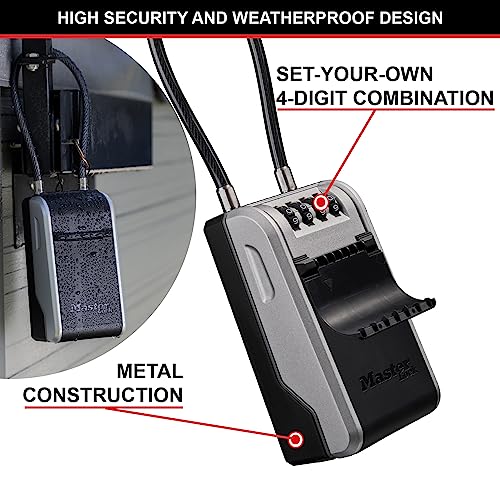 Master Lock 5482EURD Key Safe with New Innovative Design, Flexible Cable Shackle,Outdoor Key Lock Box, Capacity - Image 4