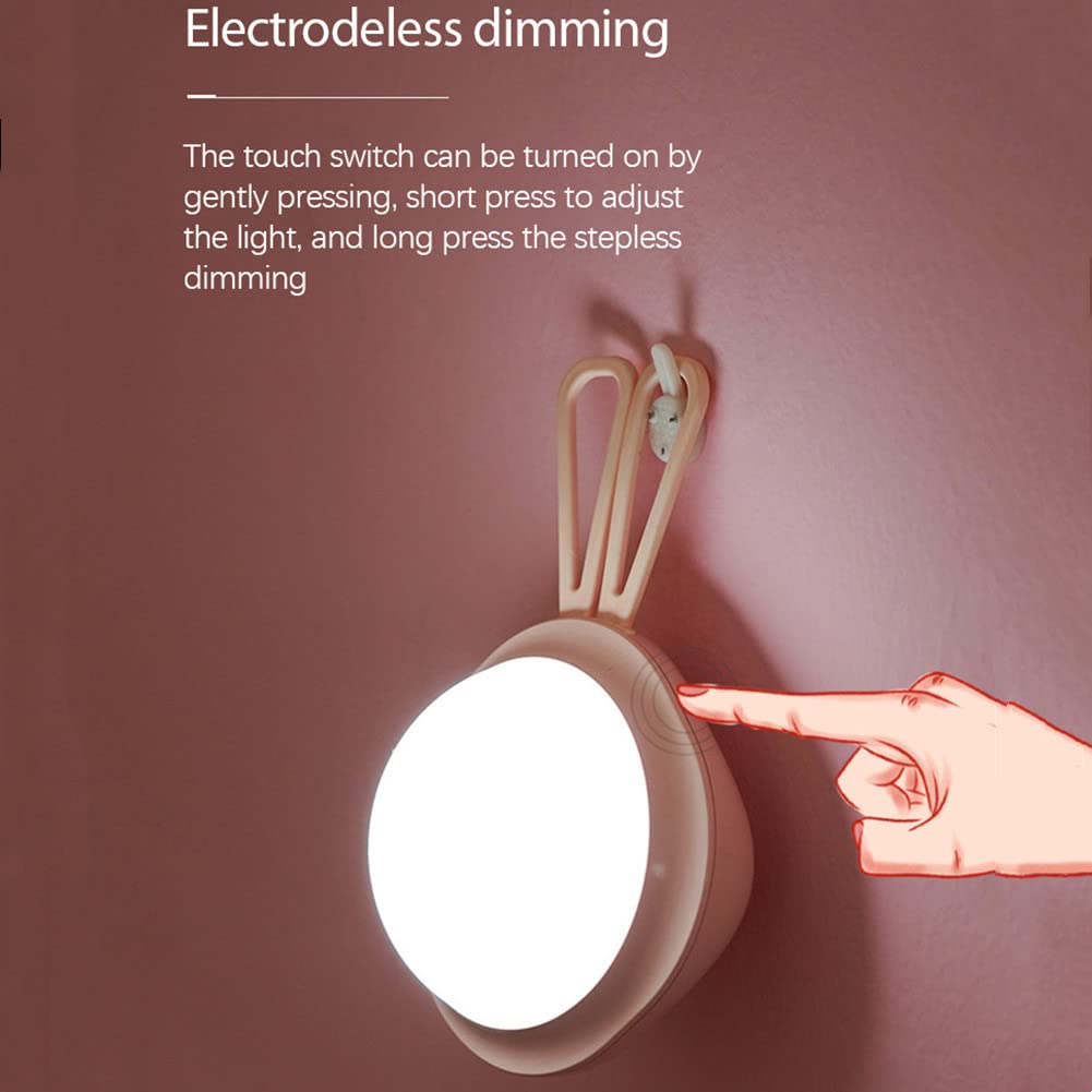 WOLONG Luz noche en la guardería Luz LED regulable Luz noche carga USB portátil con interruptor táctil Lámpara noche Luz dormir silicona para bebés,para habitación bebé,dormitorio,sala estar,Rosado