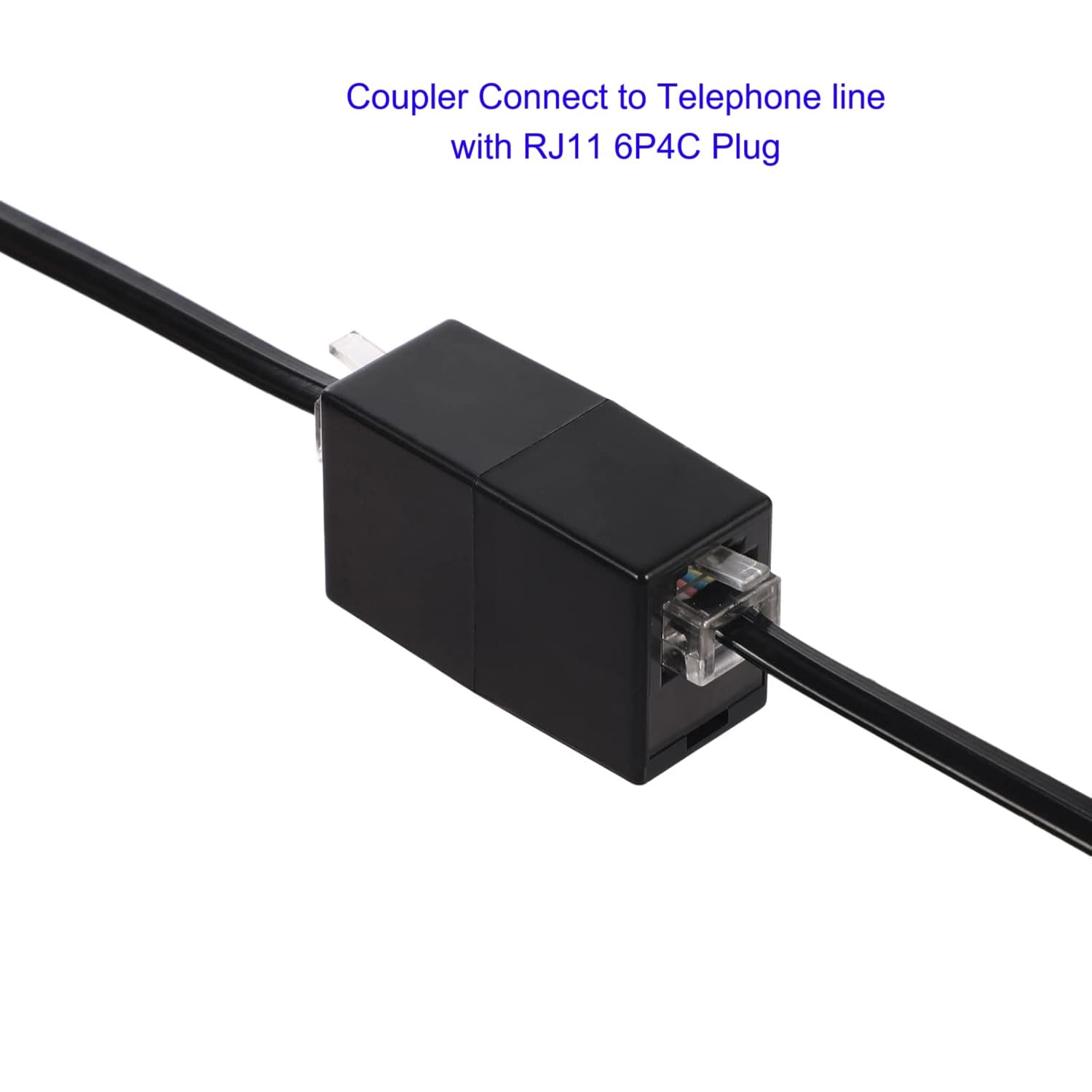 Cable de extensión de teléfono largo de 100 pies, negro, cable de línea de cable de teléfono con enchufe RJ11 estándar, 1 divisor de línea telefónica, 1 acoplador en línea y 65 soportes de clip de