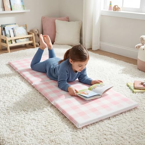 Image of Shellwei Vinyl Nap Mat Kid Preschool Daycare Sleep Mat,Light Pink White