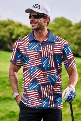 Camiseta polo patriótica para hombre de Herberton, con diseño de bandera estadounidense, ideal para el 4 de julio y golf (tallas S-3XL) miniatura 2