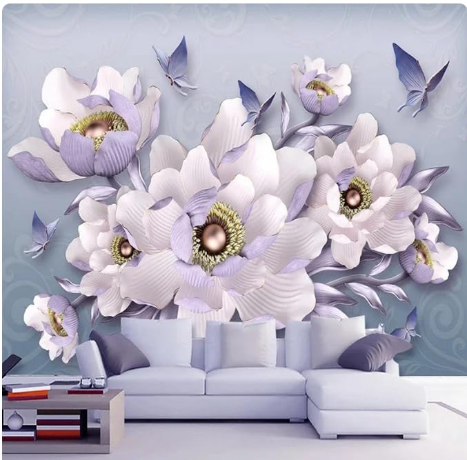 Papier peint mural 3D fleurs violettes pour sublimer le salon de votre appartement