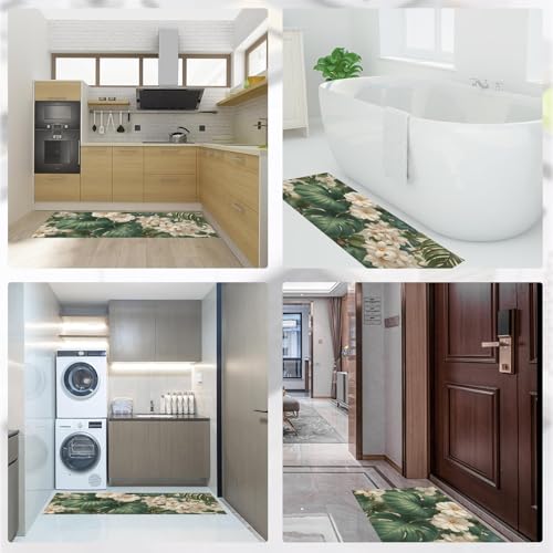 Alfombras cocina decorativas de 2 piezas con hojas de monstera botánicas 7