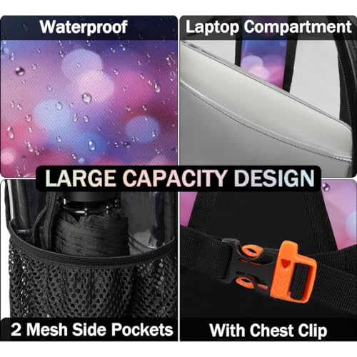 Clear Backpack Crystal Hearts Clear Bag Heavy Duty PVC Backpack Sturdy Transparent Backpack for Travel, Work, Security, Heart Clear Bags for Women Men,17.7inch3