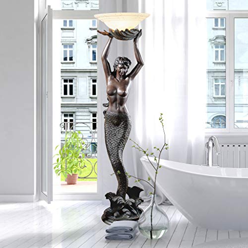 Design Toscano The Goddess' Offering Mermaid Sculptural Floor Torchière Lamp, 73 Inch, Bronze Verdigris Finish #TOP5