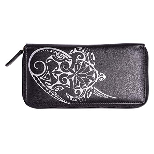 Polynesian Turtle Tattoo Wallet for Women, Genuine Leather, Tahitian Tattoo art by Teva Lowy (Black) from NAKOA