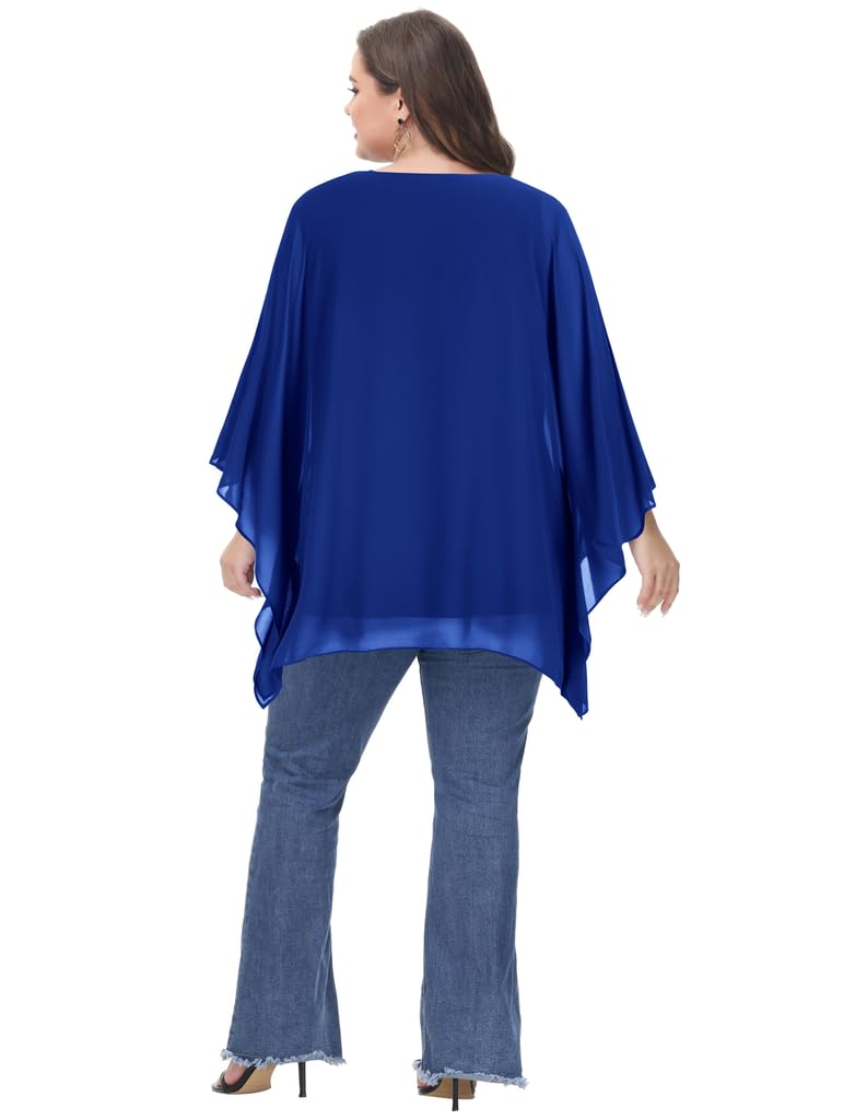 Hanna Nikole Camicetta da donna in chiffon, elegante a pipistrello, a doppio strato, larga, lunga