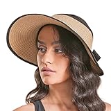 Joywant Sun Visor Hats for Womens, Straw Beach UPF50+ Summer Visors Hat with Ribbon