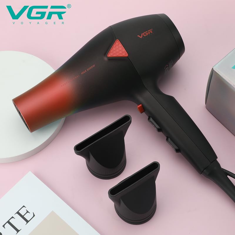 Image of VGR V-455 Professional Salon Series Hair Dryer 2000-2400W AC Motor 3 Heat & 2 Speed Setting Independent Cool Shot 2 Styling Nozzle Concentrator Overheating Protection 2.5M Cord cable, RED