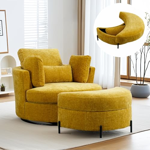 Mlmh & Kngwa Oversized Swivel Accent Chair with Ottoman Round