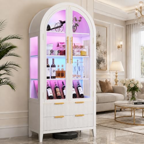 Image of LVSOMT 71 inch Arched Display Cabinet with Glass Doors and RGB Lights, White