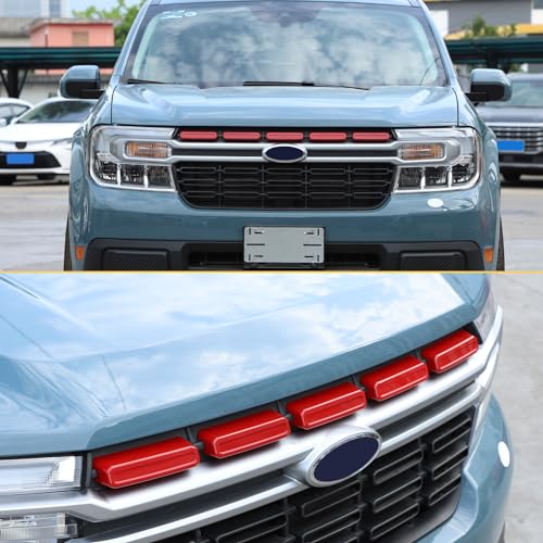 Image of Front Bumper Grille Cover Compatible with Ford Maverick 2022 2023, Car Air Inlet Vent Grille Cover, Grill Grille Inserts Trim Cover (Sport Red)