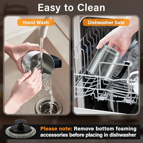 Image of 4 in 1 Milk Frother and Steamer, 500ml Stainless Steel Electric Foam Maker | Dial Control & LED Indicator, Hot & Cold Milk Frother, Non-Stick, Silent, Dishwasher Safe, Latte, Macchiato, Hot Chocolate