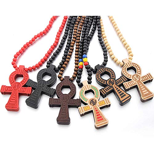 COLORFUL BLING African Egyptian Ankh Cross Pendant Handmade Wooden Beads Protection Coptic Ankh Necklace Religious Hip Hop Jewelry for Men Women4