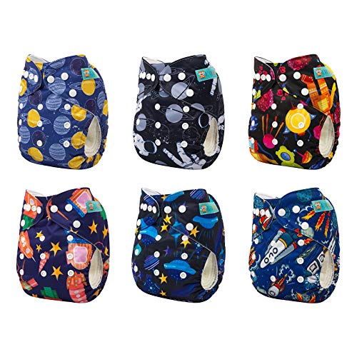 Image of ALVABABY Baby Cloth Diaper 6 Pack with 12 Inserts One Size Cloth Diaper Covers Adjustable Washable Reusable for Baby Girls and Boys