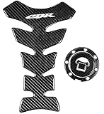 REVSOSTAR Real Carbon Look, Fuel Gas Tank Cap, Protector Pad, Tank Pad Decal Stickers, Tank Protector with Keychain for CBR600RR 2003-2015 CBR1000RR 2004-2015, 3PCS Per Set (SILVER)