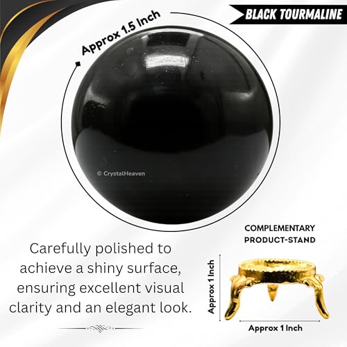 Image of Certified Black Tourmaline Crystal Ball for Meditation | Premium Crystal Vastu Items for Home and Feng Shui Items for Good Luck - Pooja Supplies and Spiritual Practices (1.5 inch Inch)