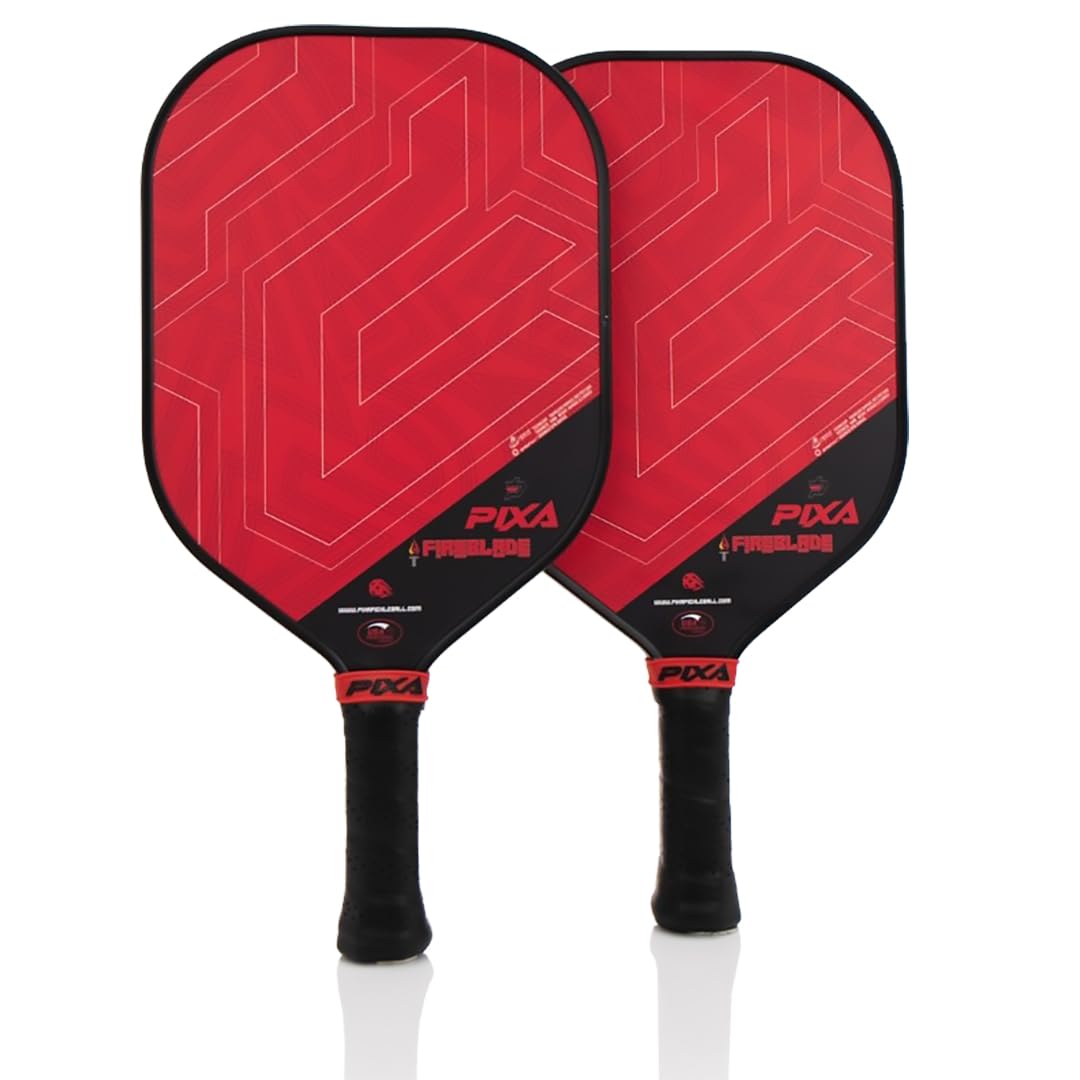 PIXA Fireblade 16mm Fiberglass/Grit Pickleball Paddle Set of 2, w/ 4 Balls and 2 Cooling Towels, Bag; with Grit/Spin!, 16mm, Beginner Racket/Intermediate Racquet, Great Gift!