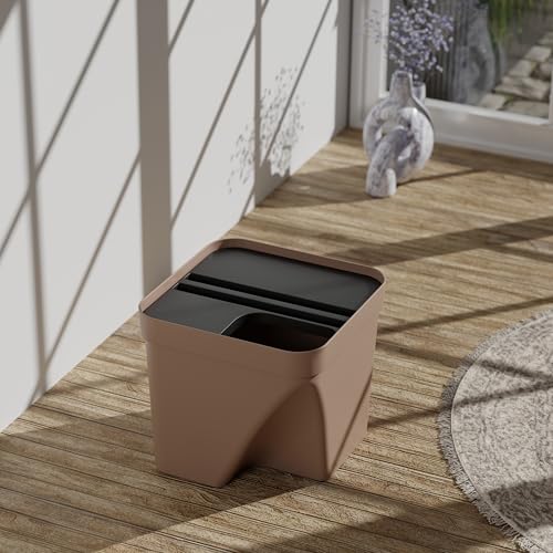 Image of 10L Dustbin with Lid | Beige | Pack of 1 | Multipurpose Garbage Bin for Kitchen, Home & Office | Wet & Dry Waste Basket for Food Waste, Recycling & Indoor Outdoor Use