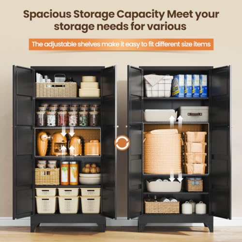 Image of Yizosh Metal Pantry Cabinet,- 72 inch Black Kitchen Pantry Storage Cabinet with Doos and Adjustable Shelves for Kitchen, Living Room,Dining Room,Home