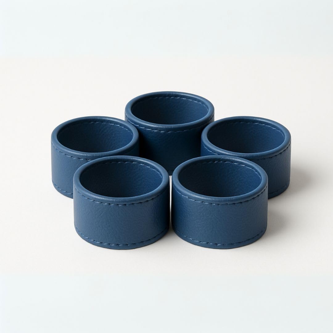 CASA BOTANICAL Hand Crafted Faux Leather Napkin Rings - Set of 6 for Table Decor, Weddings, Dinner Parties, Decorations Orange (Blue) 1