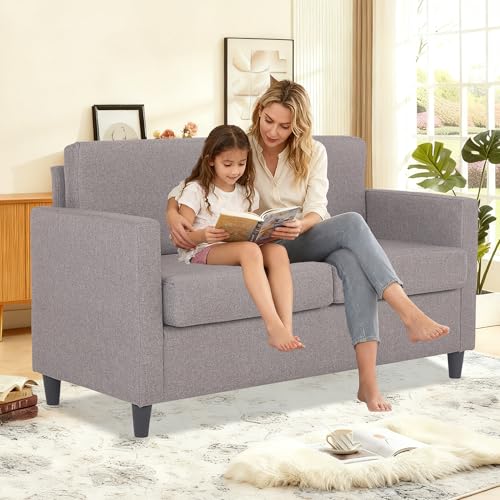 Mingone 2 Sitzer Kleine Modernes Polstersofa Einfaches Leinen Sofa mit 2 Kissen für Wohnzimmer Schlafzimmer Büro Flur, Taupe Mingone 2 Sitzer Kleine Modernes Polstersofa Einfaches Leinen Sofa mit 2 Kissen für Wohnzimmer Schlafzimmer Büro Flur, Taupe
