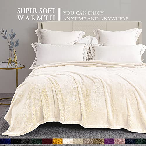 Image of Exclusivo Mezcla Plush Fuzzy Fleece Bed Blanket Twin Size, Super Soft, Fluffy and Warm Blankets,Suitable for All Seasons (Ivory, 90x66 Inches)