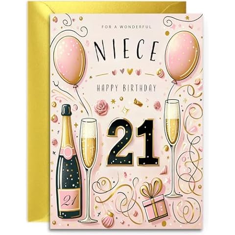 Niece 21st Birthday Card - Champagne Design Cover