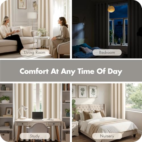Image of MIULEE Birch Blackout Bedroom Curtains Drapes 96 Inch Long 52 inchx96 inch | Grommet Top, Room Darkening Window Drapes, Privacy Protection, Thermal Insulated, Heat Blocking, Light Blocking