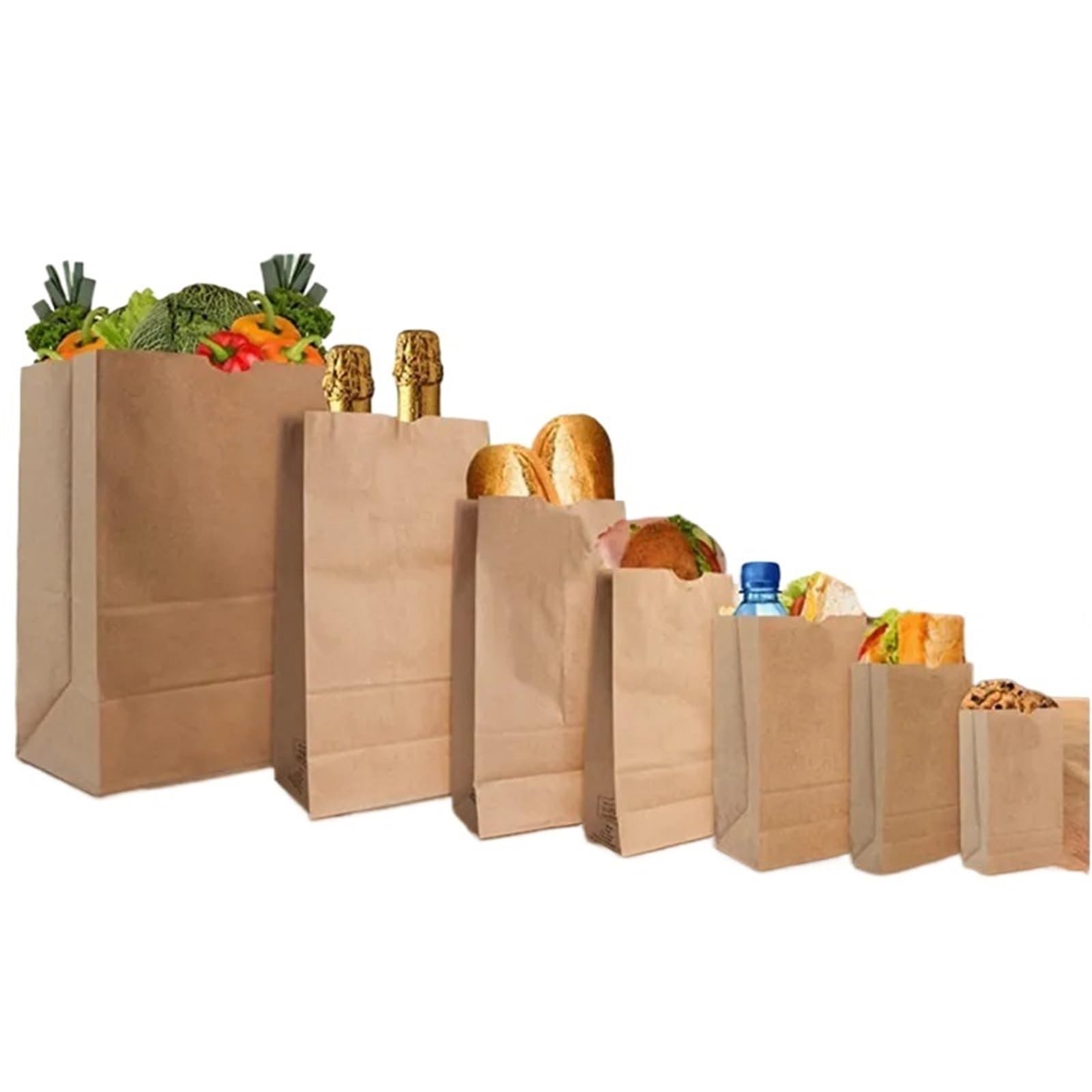 Paper Lunch Bags 50pcs Paper Bags Kraft Biodegradable For Bakery,Cookies,Treats,Snacks,Sandwiches(KRAFT,30x15.5x10cm)
