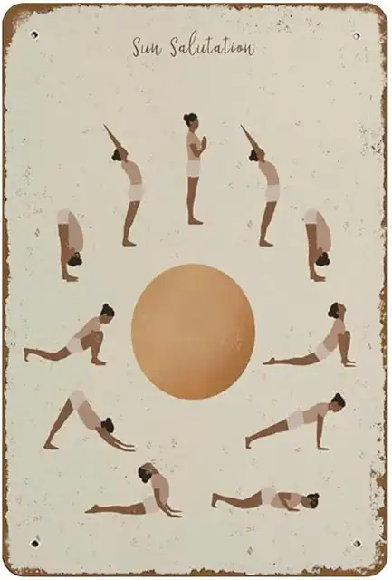 Surya Namaskar Zonnegroet Yoga Tinnen Bord - Retro Wanddecoratie 15x20cm