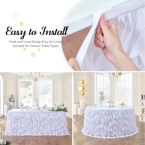 Leegleri LEEGLERI+ CURLY WILLOW TABLE SKIRT 6Ft White Tutu Table Skirt For Rectangle&Round Tables-Tulle Curly Willow Table Skirt Decorations, White Ruffle Tablecloth thumb #3