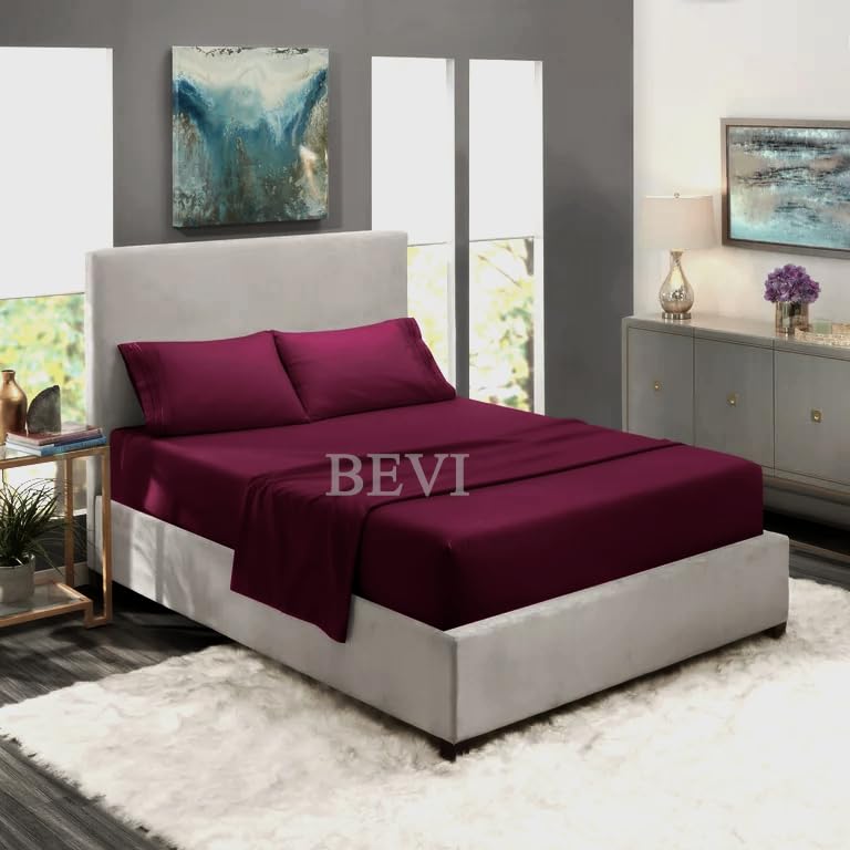 Image of BEVI Bedsheet for Double Bed 300 TC Flat Bedsheet with 2 Pillow Covers Size-(90 inchx95 inch) Dark Wine