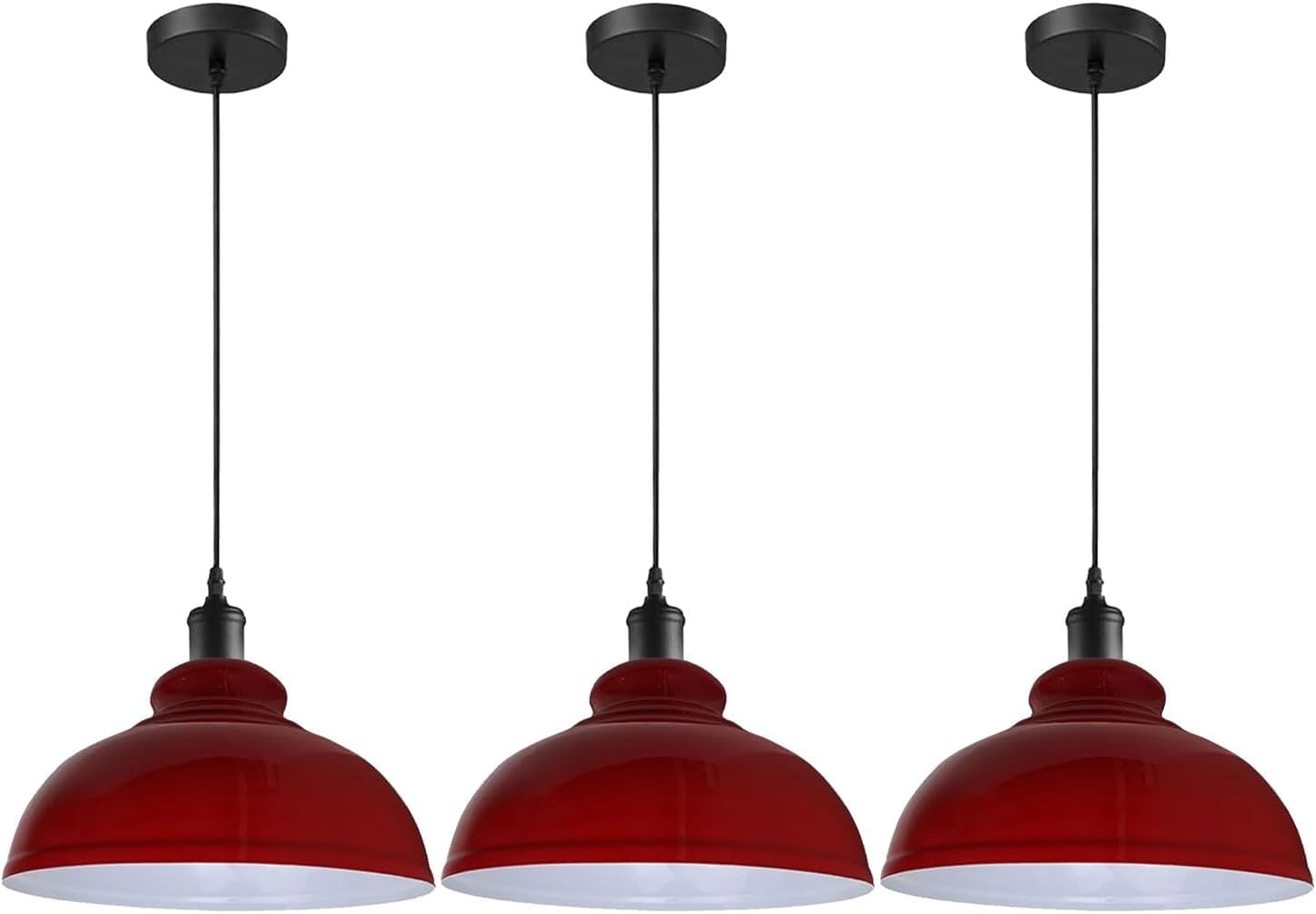 HXYSXHJUO 3PCS Vintage Retro Chandelier Industrial Pendant Ceiling Light E27 Metal Lampshade LED Fixture Loft Lamp (Curvy - Red, with Bulb)