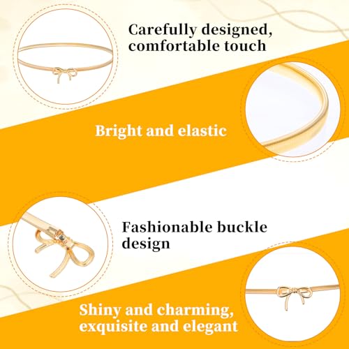 Gold Metal Belts for Women With Bow-Knot Elastic Skinny Waist Belt Adjustable Stretchy Bow Metal Chain Waistband Thin Versatile Stretch Chain Belt With Bow-Knot For Women Dresses Jeans Shirt3