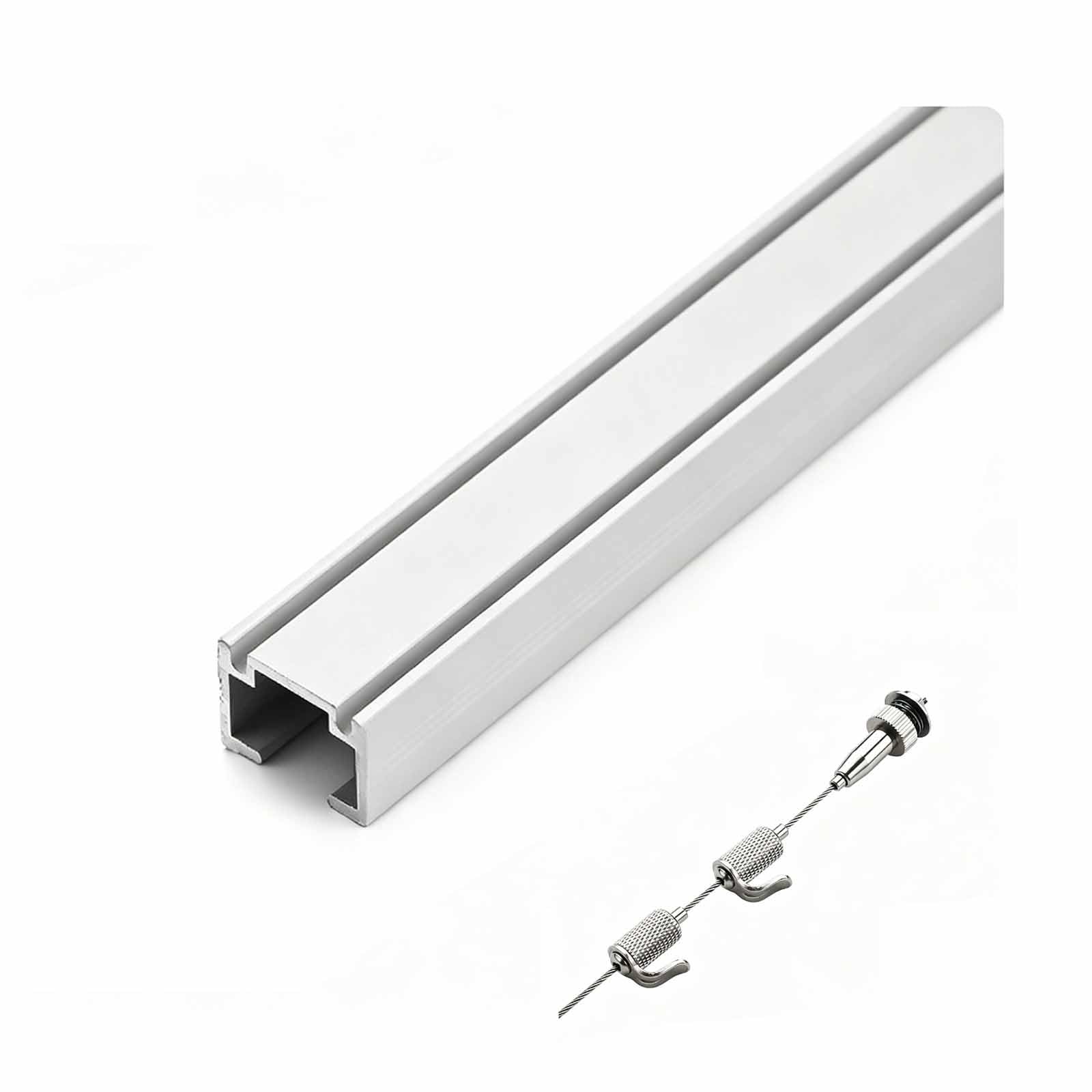 Picture Hanging Rail, Versatile Wall Hanging Track with Adjustable Cable Hooks, Modern Gallery Style Art Display System for Home Studios(White,300cm)