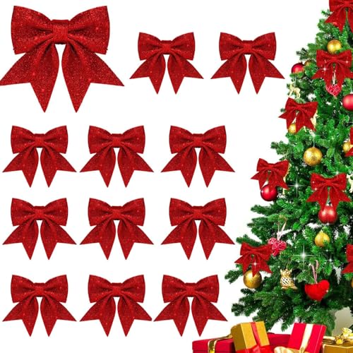Weihnachtsbaum Deko, 12 Stück Rote Glitzer Schleifen Weihnachtsbaum,...
