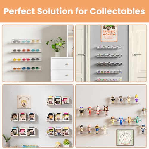 upsimples 4 Pack Acrylic Shelves for Wall Storage, 15" Floating Bookshelves for Kids, Display Shelf Organizer for Bathroom, Bedroom, Living Room, Kitchen, Room Decor, Clear - Image 6