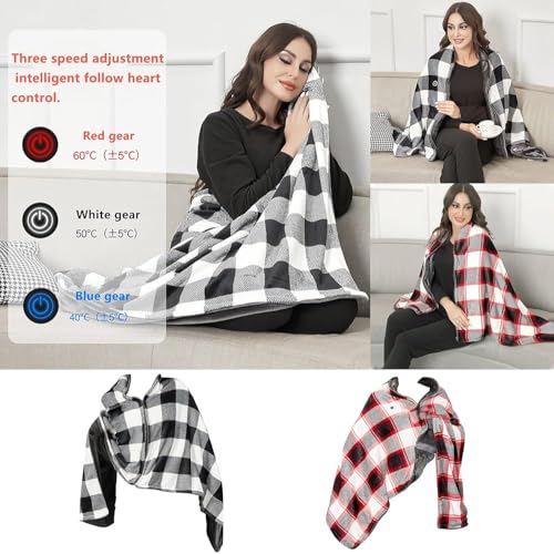 DFANCE USB Heated Shawl,59 x 32In Wearable Electric Throw Blanket,Multiple Heating Levels Fast Heating Pad for Back Pain Relief Soft Warm Fleece Poncho Wrap - Image 5