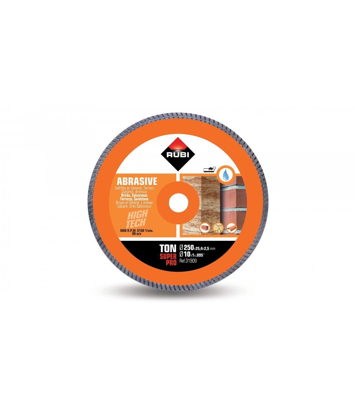 RUBI 31909 Disco Diamante material abrasivo turbo (TON) 250 SUPERPRO, Gris, 250 mm