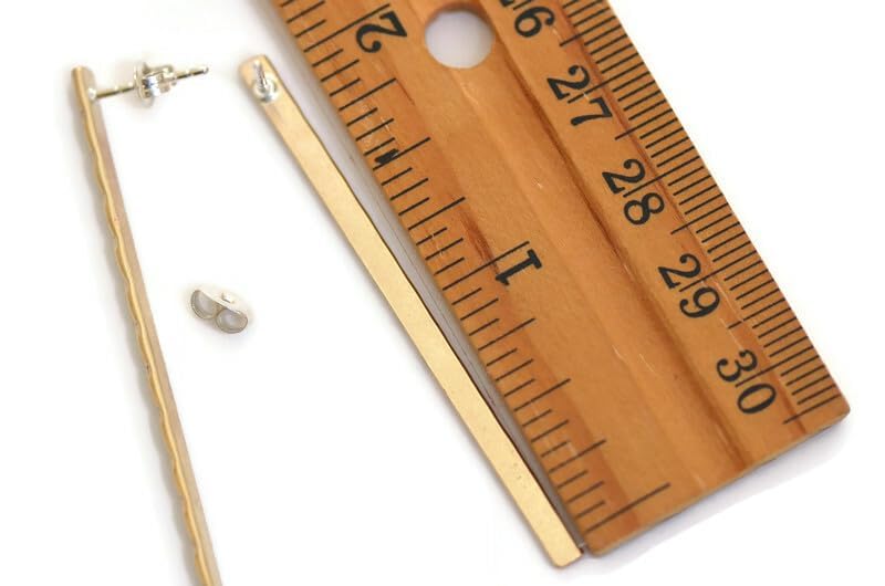 Miniatura 4 de Very thin 4mm 14k gold filled bar stud post modern geometric earrings 2 inches long (14k gold filled braided)