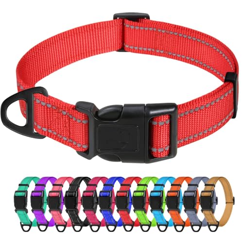 TagME Collier pour Chien, Collier en Nylon Réfléchissant Réglable Classique Convient pour Moyens Chiens, Rouge, 2.5cm Largeur