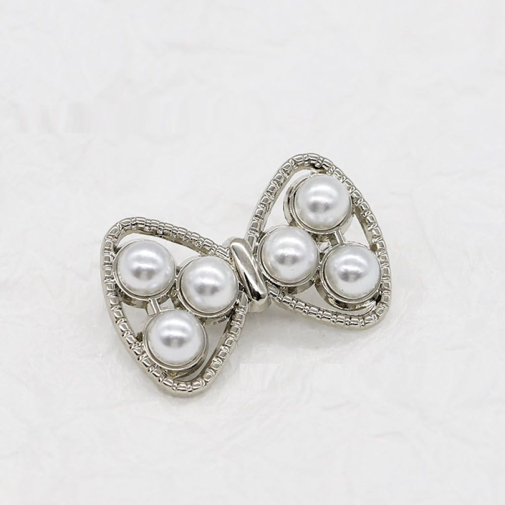 LIBERGA 20 Pcs Pearl Bow Buttons with Shank, Metal Button for Women Clothes Cardigans Coat Craft Projects, Silver, 23mm