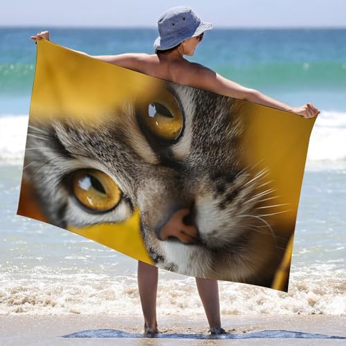 Serviette de plage anti-sable chat tabby 130 x 80 cm pour bain et sauna