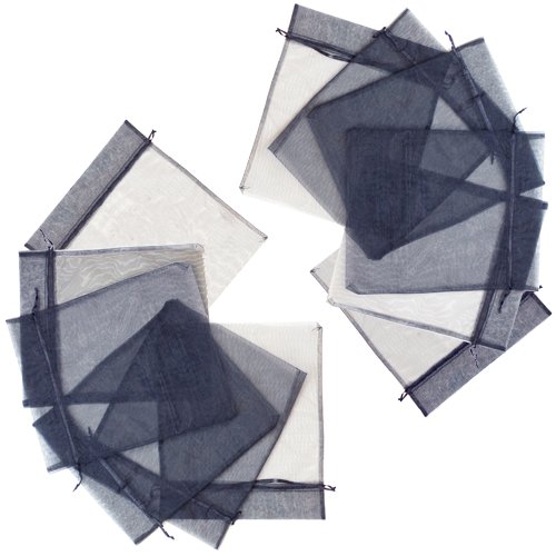 12 grande negro bolsas de Organza con cordón ajustable (10 "x 12") Cover