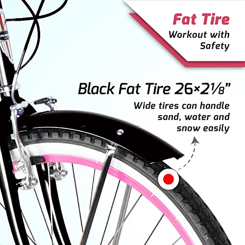 Tracer TAHA Beach Cruiser Bike for Women,26 Inch Wheels,Hi Ten Steel Frame,Shimano 7 Speed,Disc Brake,Hybrid Bike for Adults,Complete Cruiser Bikes,Black - Thumbnail 2