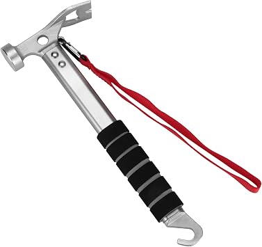 Aluminum Camping Hammer, 3-In-1 Functional Tent Stake Hammer with Puller, Lightweight Tent Mallet for Camping, Hiking & Backpacking, Gray