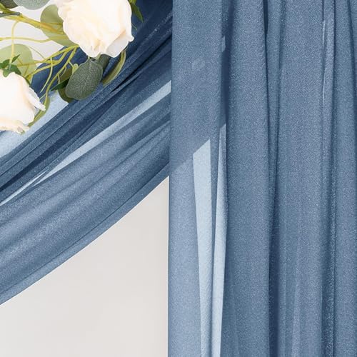Image of Dusty Blue Wedding Glitter Arch Draping Fabric 29 inch x 6.5 Yards 3 Panels Sheer Backdrop Curtains Drapery for Summer Wedding Ceremony Birthday Party Indoor Ceiling Decor